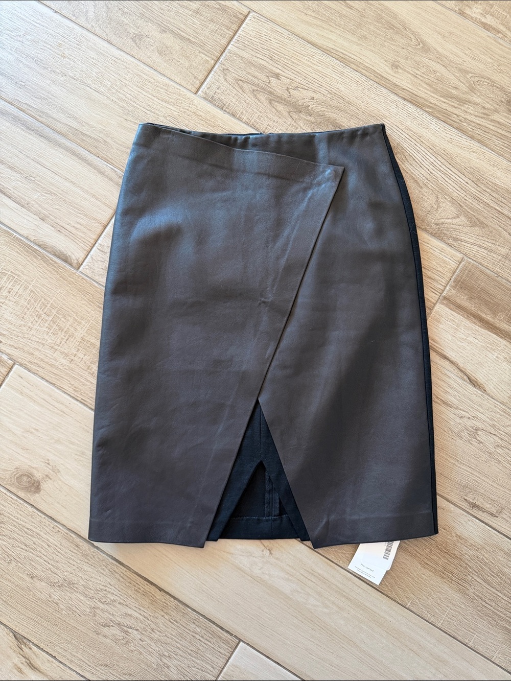 Theory Brown Faux Leather Pencil Skirt with Asymmetric Wrap